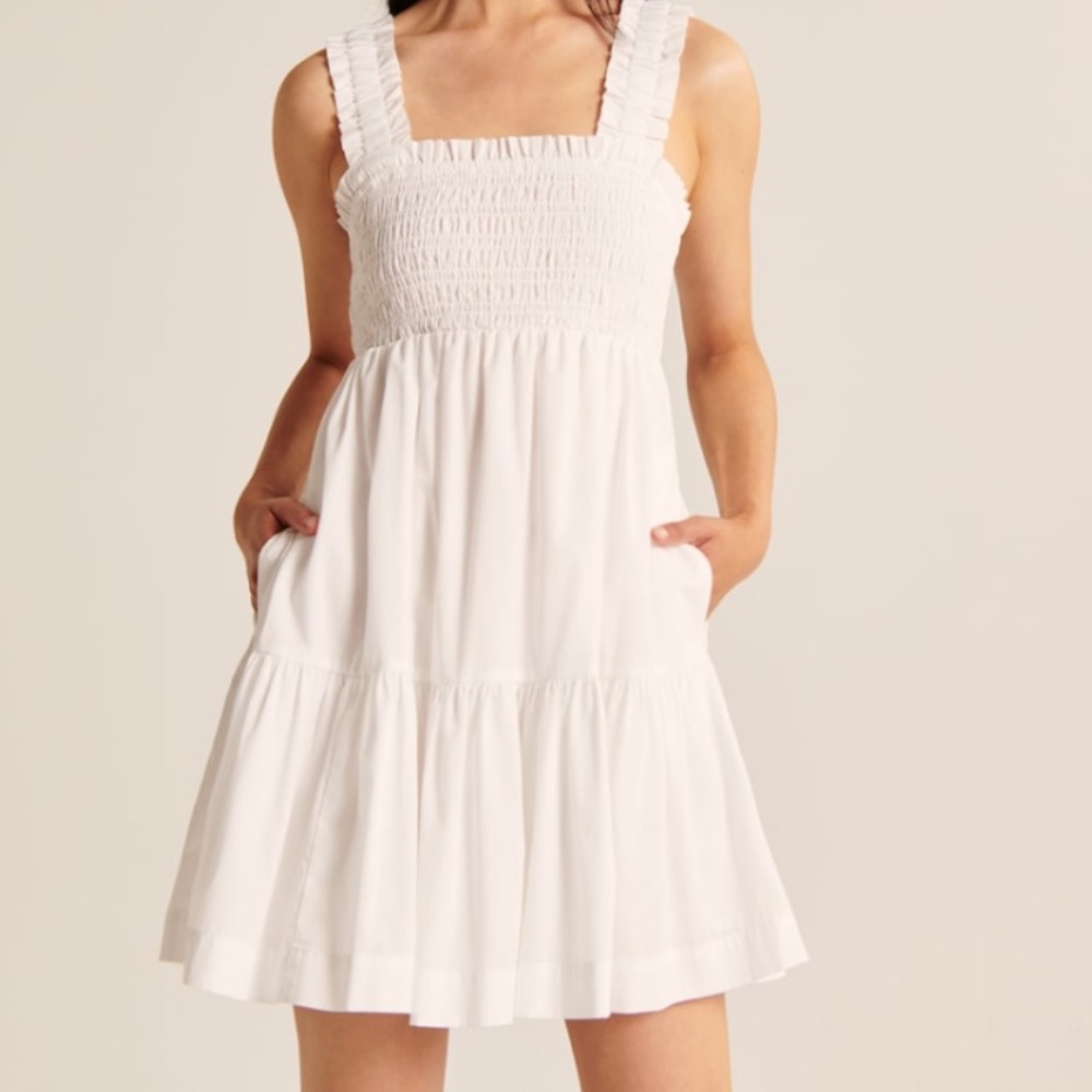 Abercrombie & Fitch White Smocked Square-Neck Mini Dress